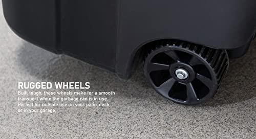 United Solutions 32 Gallon Wheeled Outdoor Garbage Can with Attached Snap Lock Lid and Heavy-Duty Handles, Black, Heavy-Duty Construction, Perfect Backyard, Deck, or Garage Trash Can, 2 Pack - CookCave