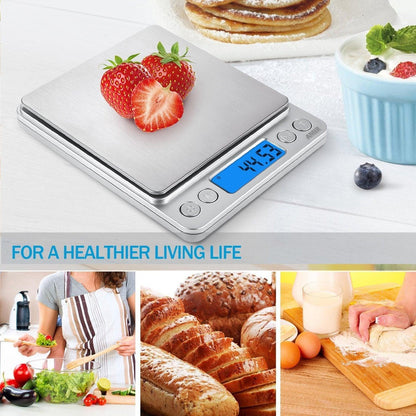 (Upgraded) AMIR Digital Kitchen Scale, 500g Mini Pocket Jewelry Scale, Cooking Food Scale, Back-Lit LCD Display, 2 Trays, 6 Units, Auto Off, Tare, PCS, Stainless Steel (Batteries Included) - CookCave