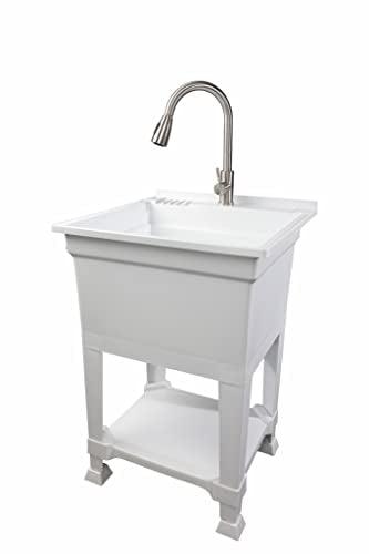 UTILITYSINKS USA-Made Plastic Freestanding 24 in x 24-Inch UtilityTub Heavy Duty Compact Utility Sink Ideal for Workshop, Laundry Room, Garage, Greenhouse, Pet Wash Station (White) - CookCave