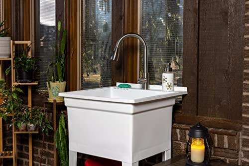 UTILITYSINKS USA-Made Plastic Freestanding 24 in x 24-Inch UtilityTub Heavy Duty Compact Utility Sink Ideal for Workshop, Laundry Room, Garage, Greenhouse, Pet Wash Station (White) - CookCave