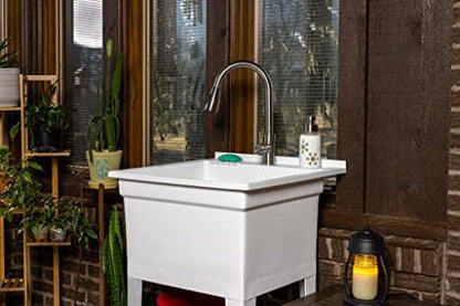 UTILITYSINKS USA-Made Plastic Freestanding 24 in x 24-Inch UtilityTub Heavy Duty Compact Utility Sink Ideal for Workshop, Laundry Room, Garage, Greenhouse, Pet Wash Station (White) - CookCave