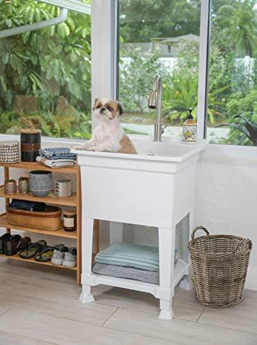 UTILITYSINKS USA-Made Plastic Freestanding 24 in x 24-Inch UtilityTub Heavy Duty Compact Utility Sink Ideal for Workshop, Laundry Room, Garage, Greenhouse, Pet Wash Station (White) - CookCave