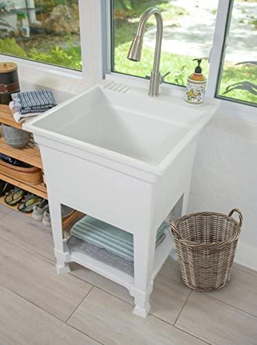 UTILITYSINKS USA-Made Plastic Freestanding 24 in x 24-Inch UtilityTub Heavy Duty Compact Utility Sink Ideal for Workshop, Laundry Room, Garage, Greenhouse, Pet Wash Station (White) - CookCave