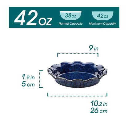 vancasso Stern Ceramic Pie Pan for Baking, 9 inch Pie Plates for Apple Pie and Quiche, Deep Pie Dish, Large Pot Pies, Thanksgiving Gifts for Women -Blue - CookCave