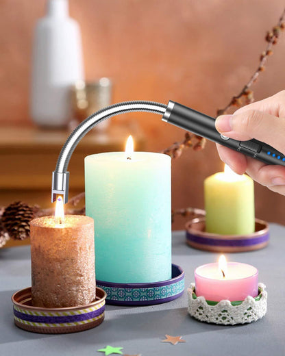 VEHHE Candle Lighter, Electric Rechargeable Arc Lighter with LED Battery Display Long Flexible Neck USB Lighter for Light Candles Gas Stoves Camping Barbecue - CookCave