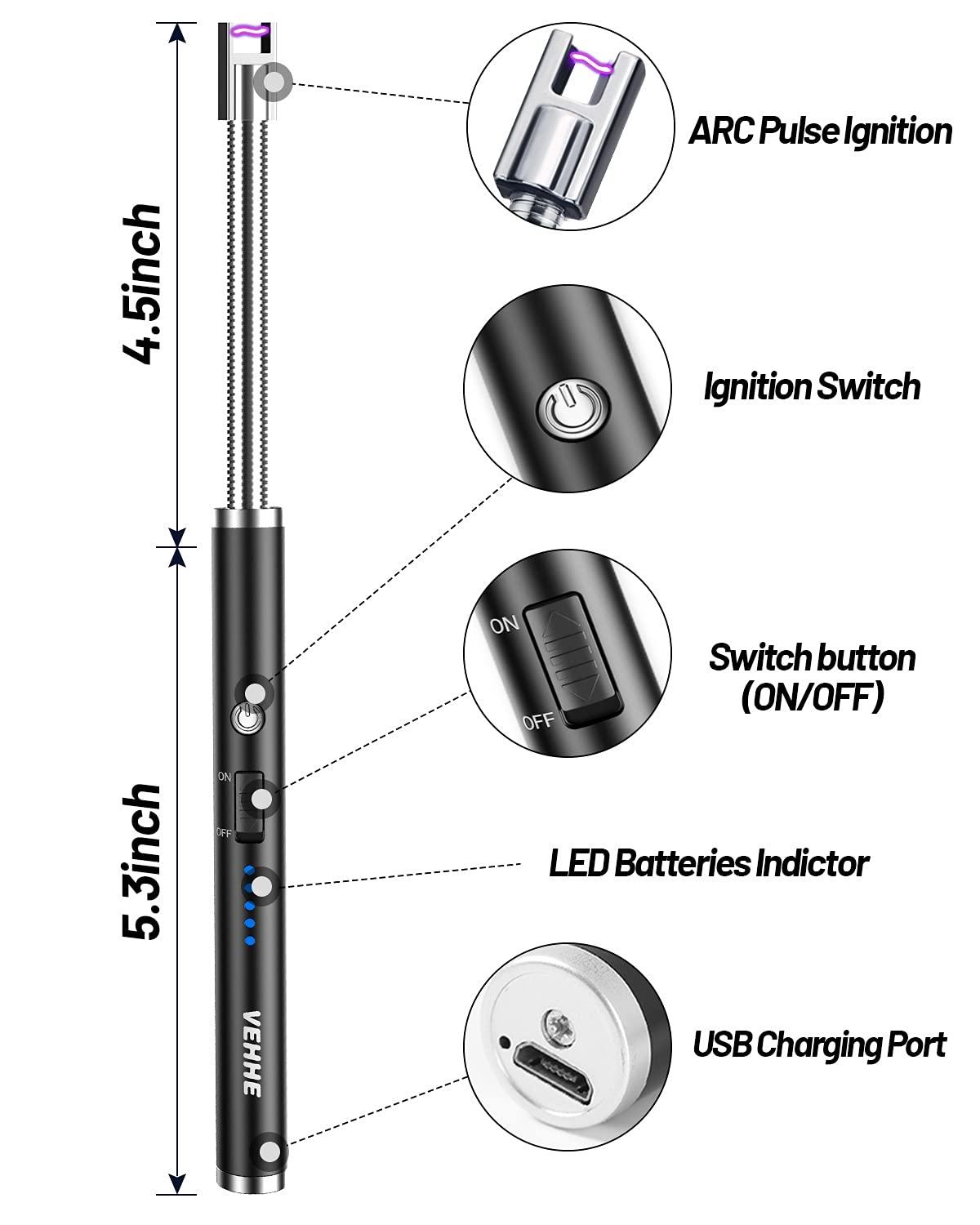 VEHHE Candle Lighter, Electric Rechargeable Arc Lighter with LED Battery Display Long Flexible Neck USB Lighter for Light Candles Gas Stoves Camping Barbecue - CookCave