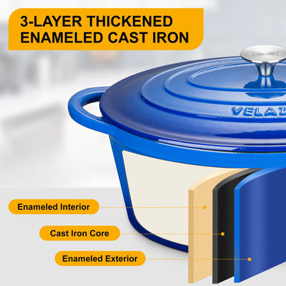 Velaze 7.5 QT Enameled Oval Dutch Oven Pot with Lid, Cast Iron Dutch Oven with Dual Handles for Bread Baking, Cooking, Frying, Non-stick Enamel Coated Cookware - CookCave