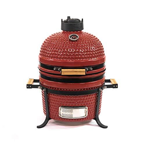 VESSILS 12.6-in W Kamado Charcoal Grill Handle Style – Heavy Duty Ceramic Barbecue Grill with Low Stand and Side Handles (Red) - CookCave