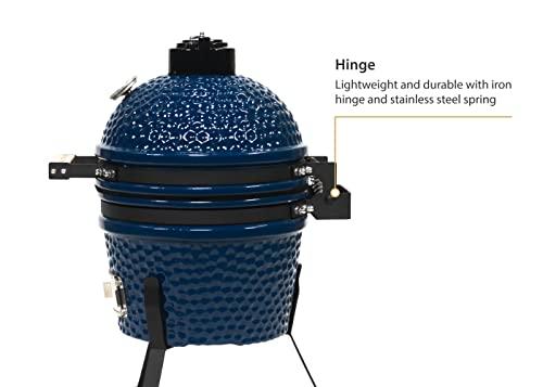 VESSILS 13 Inch Stand Style Kamado Barbecue Ceramic Stainless Steel Charcoal Grill w/Built In Thermometer, Iron Top Venting Cap & Cooking Grid, Blue - CookCave