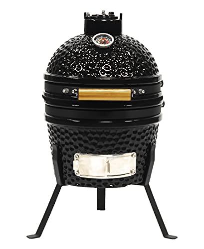 VESSILS 9.8-in W Kamado Charcoal BBQ Grill – Heavy Duty Ceramic Barbecue Smoker and Roaster with Built-in Thermometer and Stainless Steel Grate - CookCave