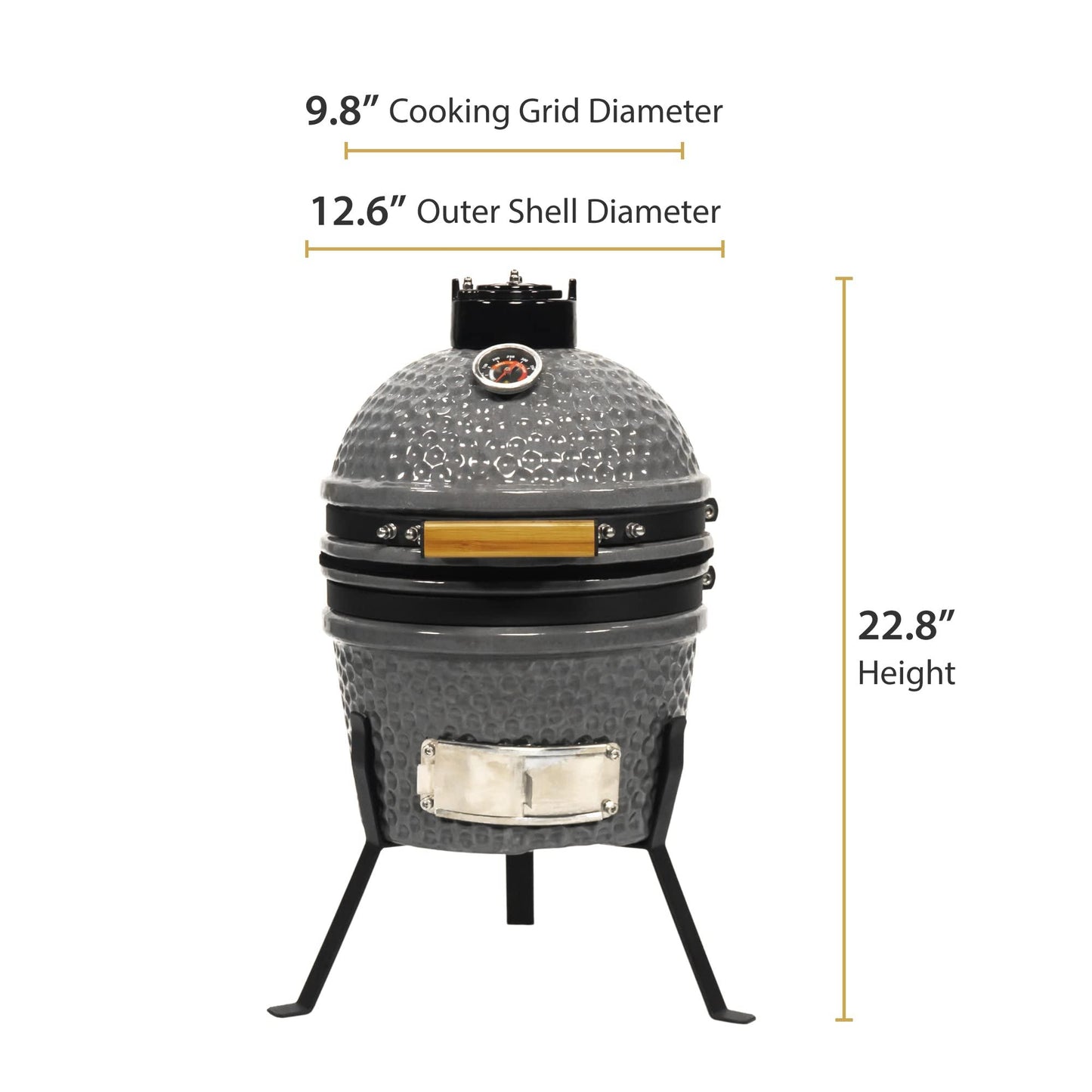 VESSILS 9.8-in W Kamado Charcoal Grill Stand Style – Heavy Duty Ceramic Barbecue Grill with Simple Tall Stand (Gray) - CookCave