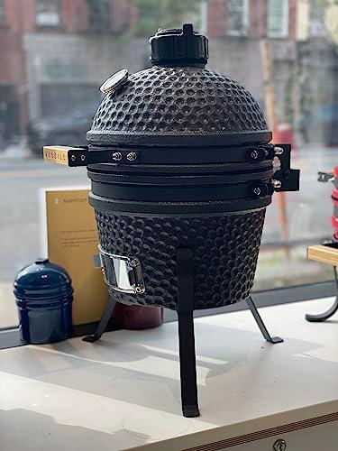 VESSILS 9.8-in W Kamado Charcoal Grill Stand Style – Heavy Duty Ceramic Barbecue Grill with Simple Tall Stand (Lava Black) - CookCave
