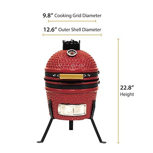 VESSILS 9.8-in W Kamado Charcoal Grill Stand Style – Heavy Duty Ceramic Barbecue Grill with Simple Tall Stand (Red) - CookCave