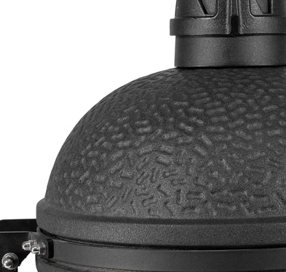 VESSILS Fleet - Kamado Charcoal Grill Complete Set - Ceramic BBQ Grill Smoker with Grill Cover, Charcoal Basket, Heat Deflector Stones, Plate Setter and Cooking Grid (13.4-in W Matt Black) - CookCave