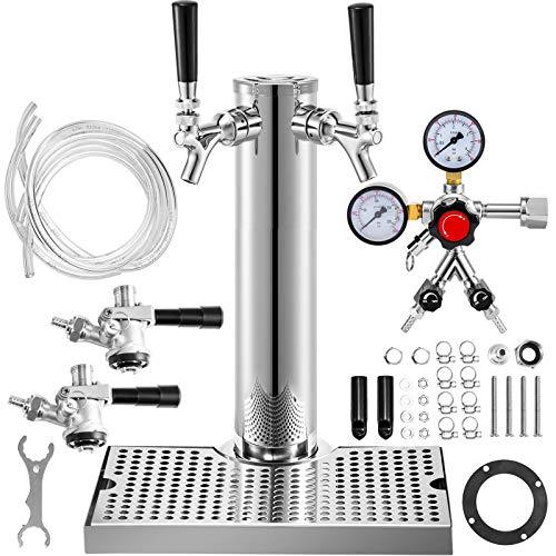 VEVOR Kegerator Tower Kit, Double Tap Beer Conversion Kit, No Tank Keg Conversion Kit, Stainless Steel Keg Tower, Deluxe Kegarator Beer Conversion With Dual Gauge Regulator & D-System Keg Coupler - CookCave
