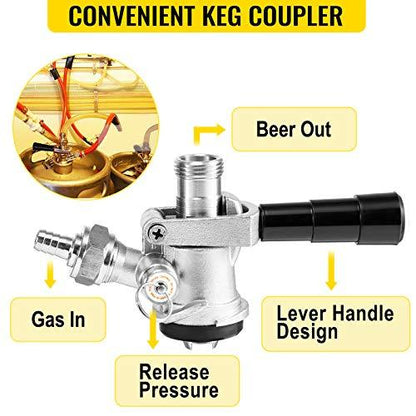 VEVOR Kegerator Tower Kit, Double Tap Beer Conversion Kit, No Tank Keg Conversion Kit, Stainless Steel Keg Tower, Deluxe Kegarator Beer Conversion With Dual Gauge Regulator & D-System Keg Coupler - CookCave