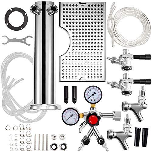 VEVOR Kegerator Tower Kit, Double Tap Beer Conversion Kit, No Tank Keg Conversion Kit, Stainless Steel Keg Tower, Deluxe Kegarator Beer Conversion With Dual Gauge Regulator & D-System Keg Coupler - CookCave
