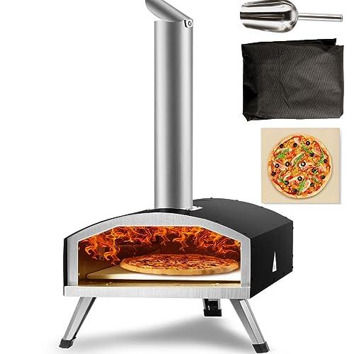 VEVOR Outdoor Pizza Oven, 12-inch Pellet and Charcoal Pizzaofen, Portable Outside Stainless Steel Grill with Cordierite Stone, Waterproof Carry Bag, Shovel, Wood Burner for Backyard Camping, Black - CookCave