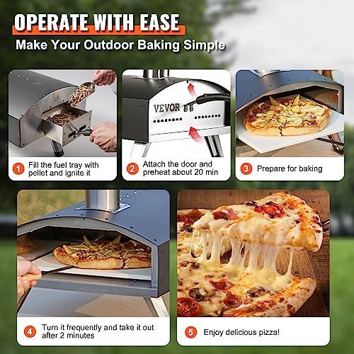 VEVOR Outdoor Pizza Oven, 12-inch Pellet and Charcoal Pizzaofen, Portable Outside Stainless Steel Grill with Cordierite Stone, Waterproof Carry Bag, Shovel, Wood Burner for Backyard Camping, Black - CookCave