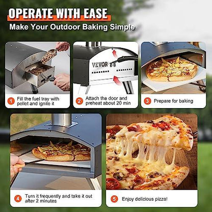 VEVOR Outdoor Pizza Oven, 12-inch Pellet and Charcoal Pizzaofen, Portable Outside Stainless Steel Grill with Cordierite Stone, Waterproof Carry Bag, Shovel, Wood Burner for Backyard Camping, Black - CookCave