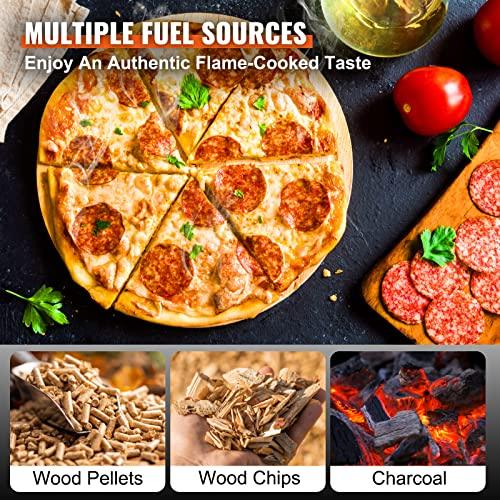 VEVOR Outdoor Pizza Oven, 12-inch Pellet and Charcoal Pizzaofen, Portable Outside Stainless Steel Grill with Cordierite Stone, Waterproof Carry Bag, Shovel, Wood Burner for Backyard Camping, Black - CookCave