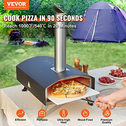 VEVOR Outdoor Pizza Oven, 12-inch Pellet and Charcoal Pizzaofen, Portable Outside Stainless Steel Grill with Cordierite Stone, Waterproof Carry Bag, Shovel, Wood Burner for Backyard Camping, Black - CookCave