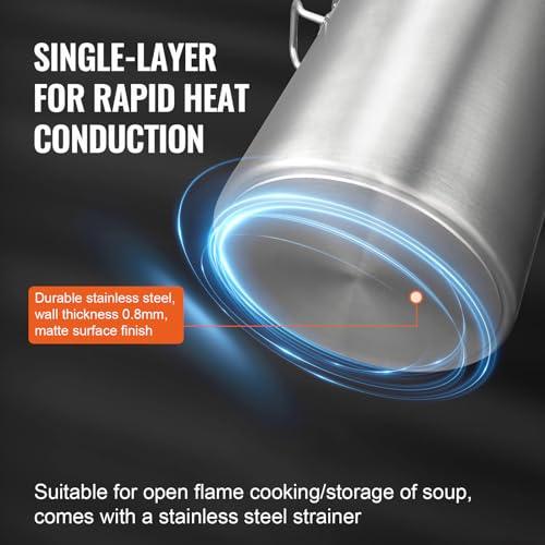 VEVOR Stainless Steel Stockpot, 42 Quart Large Cooking Pots, Cookware Sauce Pot with Strainer, Lid, and Handle, Heavy Duty Commercial Grade Stock Pot, Sanding Treatment, for Large Groups Events Silver - CookCave