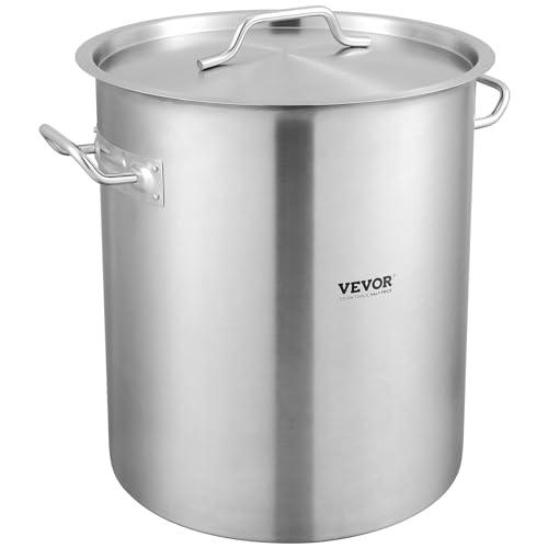 VEVOR Stainless Steel Stockpot, 42 Quart Large Cooking Pots, Cookware Sauce Pot with Strainer, Lid, and Handle, Heavy Duty Commercial Grade Stock Pot, Sanding Treatment, for Large Groups Events Silver - CookCave