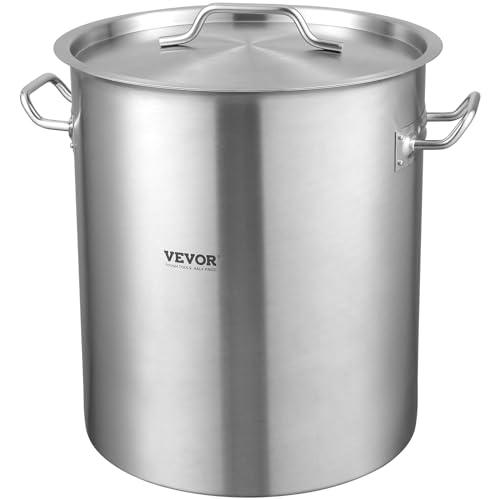 VEVOR Stainless Steel Stockpot, 42 Quart Large Cooking Pots, Cookware Sauce Pot with Strainer, Lid, and Handle, Heavy Duty Commercial Grade Stock Pot, Sanding Treatment, for Large Groups Events Silver - CookCave