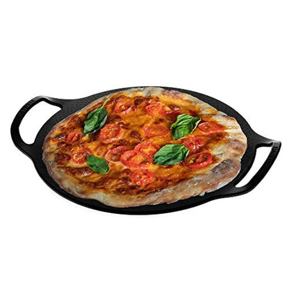 Victoria 15-Inch Cast Iron Comal Pizza Pan with 2 Side Handles, Preseasoned with Flaxseed Oil, Made in Colombia - CookCave