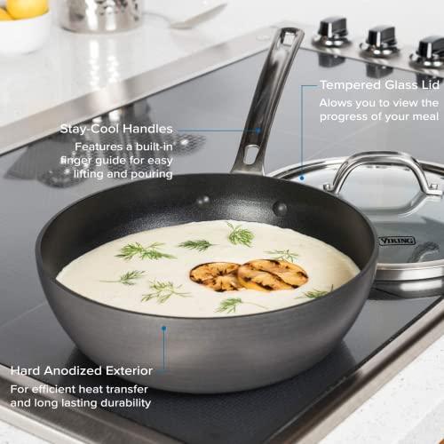 Viking Culinary Hard Anodized Nonstick 3-Ply Saucier Pan, 3 Quart, Includes Glass Lid, Dishwasher, Oven Safe, Works on All Cooktops including Induction - CookCave
