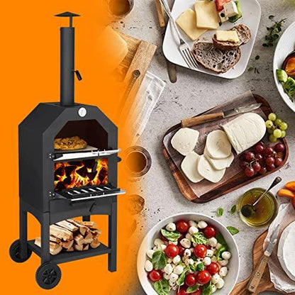 VINGLI Outdoor Pizza Oven Wood Fried with Pizza Stone, Pizza Peel, Grill Rack for Backyard and Camping - CookCave