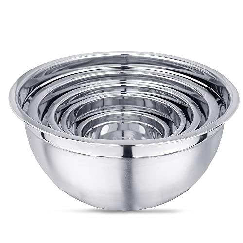 Vinod Mixing Bowls with Lids - Set of 5 Stainless Steel Nesting Bowl | Meal Prep Bowls | Mix & Serve | Flat Bottom & Stackable | Heavy Duty, Easy to Clean, Space Saving, Cooking, Prepping | Black Lids - CookCave