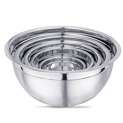 Vinod Mixing Bowls with Lids - Set of 5 Stainless Steel Nesting Bowl | Meal Prep Bowls | Mix & Serve | Flat Bottom & Stackable | Heavy Duty, Easy to Clean, Space Saving, Cooking, Prepping | Black Lids - CookCave