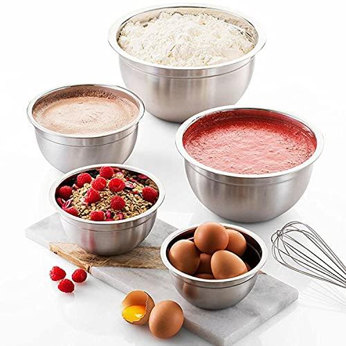 Vinod Mixing Bowls with Lids - Set of 5 Stainless Steel Nesting Bowl | Meal Prep Bowls | Mix & Serve | Flat Bottom & Stackable | Heavy Duty, Easy to Clean, Space Saving, Cooking, Prepping | Black Lids - CookCave