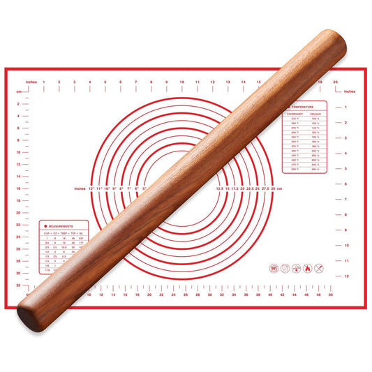 Vinoil Rosewood Rolling Pin with Pastry Mat Set for Dough, 16 inch French Wood Roller for Baking Pizza, Pie and Cookie - CookCave