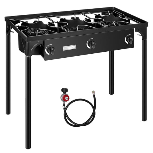 VIVOHOME Outdoor 3-Burner Stove, Max. 225,000 BTU/hr, Heavy Duty Tri-Propane Cooker with Detachable Legs Stand for Camping Cookout - CookCave