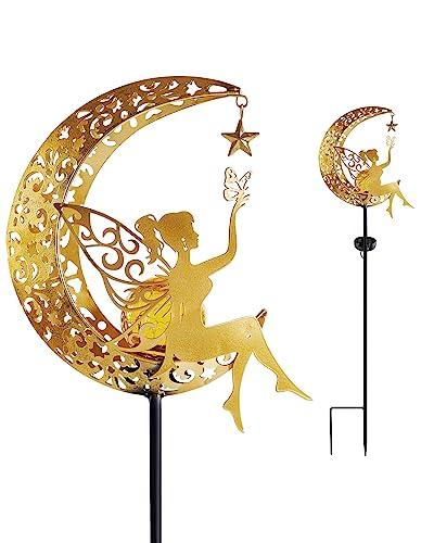 Vuees Solar Garden Statues Outdoor Decor, Fairy Moon Figurine Light Stake, Housewarming Ornament for Patio, Lawn, Yard, Pathway - Unique Gift Ideas for Gardening Mom Grandma - CookCave