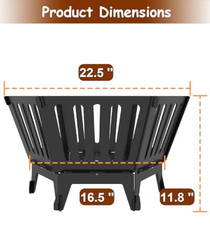 Waaliji 22.5 Inch Portable Plug Fire Pit for Camping, Detachable Outdoor Wood Burning Firepit with Carrying Bag for Outside Patio Heating, Picnic, Bonfire and BBQ, Vertical Hollow Style - CookCave