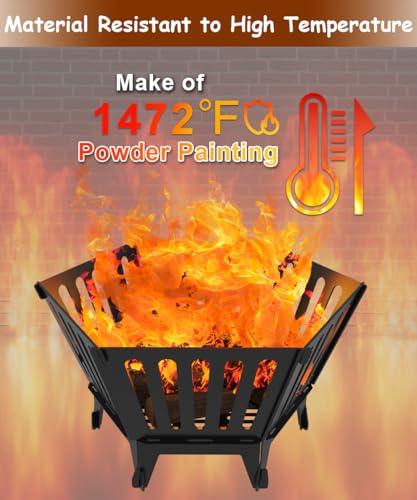 Waaliji 22.5 Inch Portable Plug Fire Pit for Camping, Detachable Outdoor Wood Burning Firepit with Carrying Bag for Outside Patio Heating, Picnic, Bonfire and BBQ, Vertical Hollow Style - CookCave