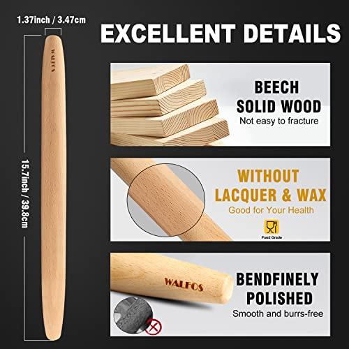 WALFOS French Rolling Pin and Silicone Baking Mat Set, Non-Stick Beech Wood Rolling Pin 15.7 Inch and Pastry Mat for Best Pie Crust, Cookie, Pasta and Pizza Dough - CookCave