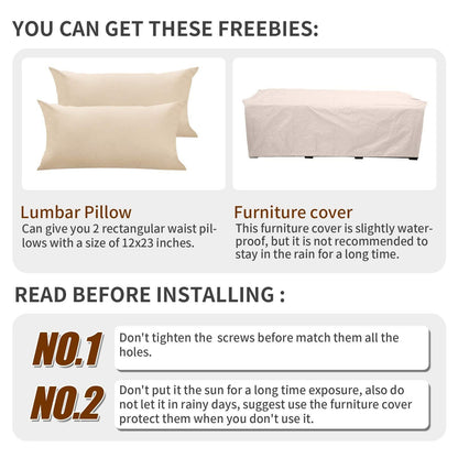 WAROOM Patio Couch PE Wicker 3-Seat Outdoor Brown Rattan Sofa Deep Seating Furniture with Non-Slip Beige Cushion - CookCave