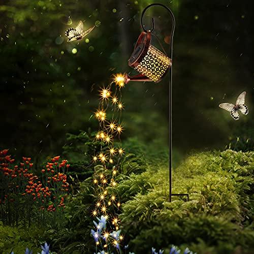 Watering Can with Lights Star Shower Watering Can Solar Twinkle Lights Waterproof Outdoor Decor LED Fairy Lights for Garden Yard Outdoor Lawn Patio Party Decorations Path Lights (Barrel Style) - CookCave