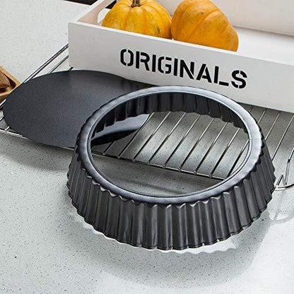 Webake 9.5 Inch Tart Pan Heavy Duty Quiche Pan Removable Bottom Nonstick Deep Baking Dish Pie Plate Pie Mold - CookCave