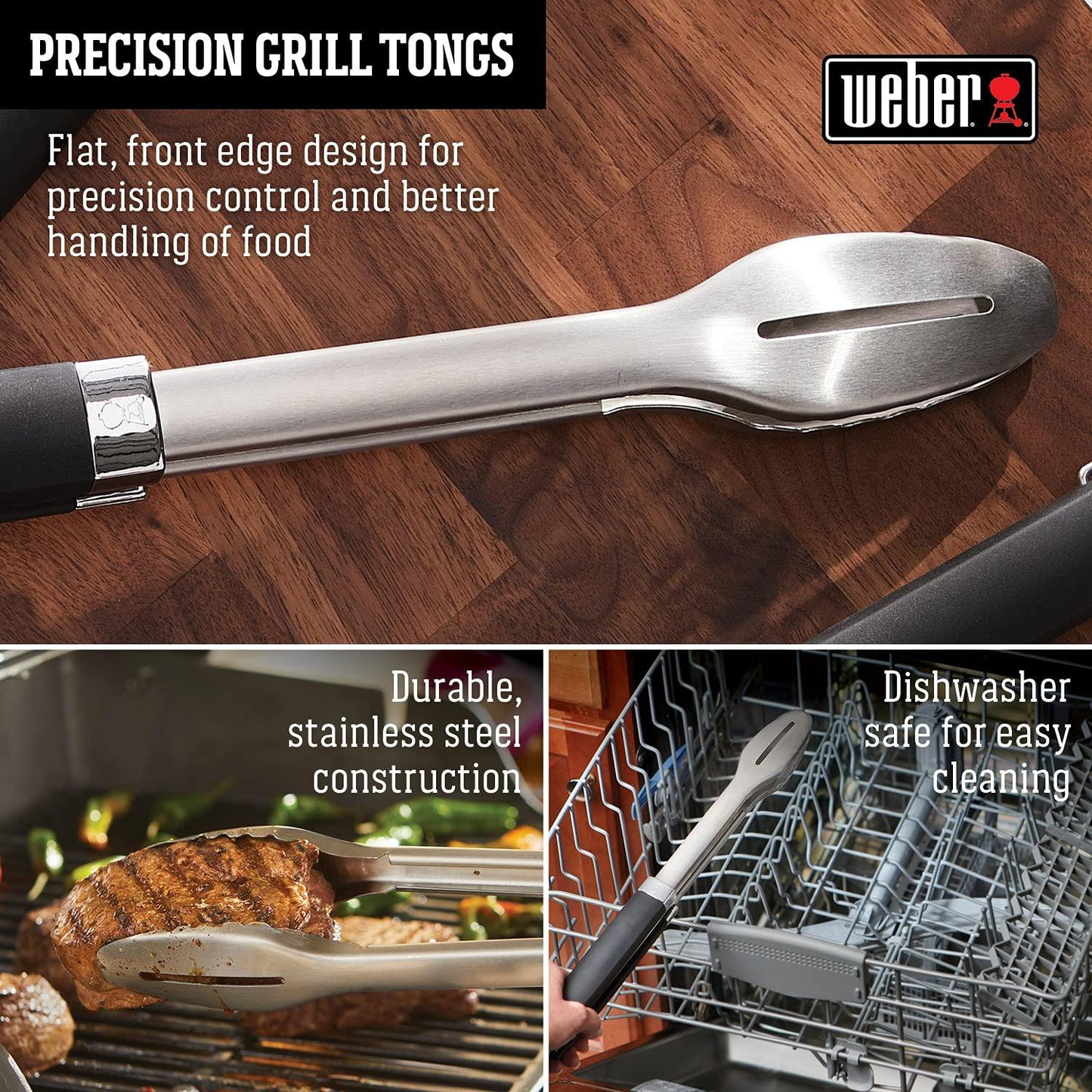 Weber Precision Grill Tongs, 18 inch, Stainless Steel - CookCave