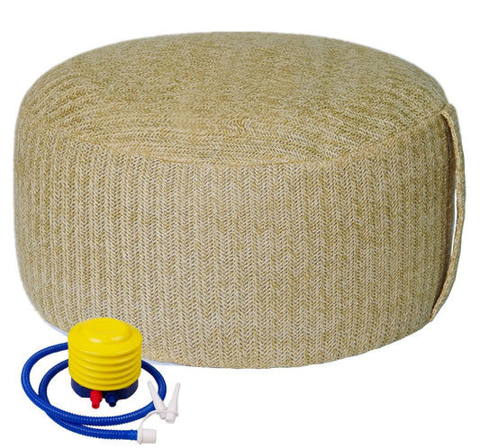 weruisi Woven Inflatable Ottoman with Air Pump D21”x H10” Outdoor Indoor Pouf Patio Footrest Stool with Portable Handle, Round Ottoman for Patio Garden, Camping, Bedroom, Living Room Natural Color - CookCave