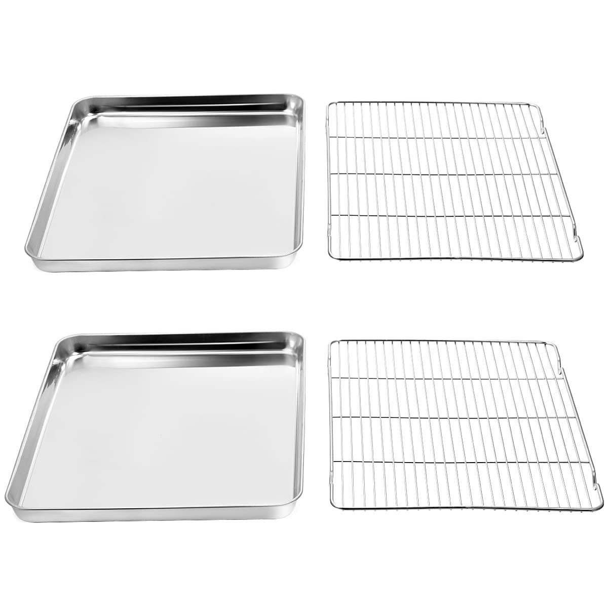 Wildone Baking Sheet & Rack Set [2 Sheets + 2 Racks], Stainless Steel Cookie Pan with Cooling Rack, Size 16 x 12 x 1 Inch, Non Toxic & Heavy Duty & Easy Clean - CookCave