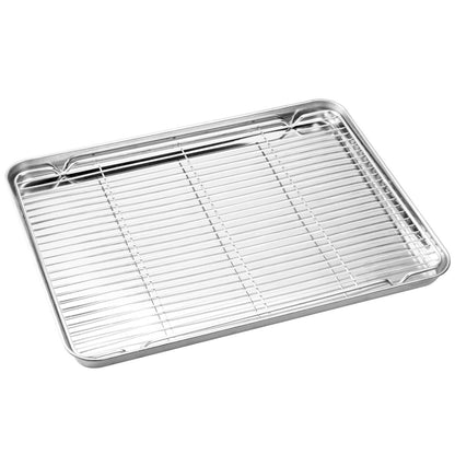 Wildone Baking Sheet & Rack Set [2 Sheets + 2 Racks], Stainless Steel Cookie Pan with Cooling Rack, Size 16 x 12 x 1 Inch, Non Toxic & Heavy Duty & Easy Clean - CookCave