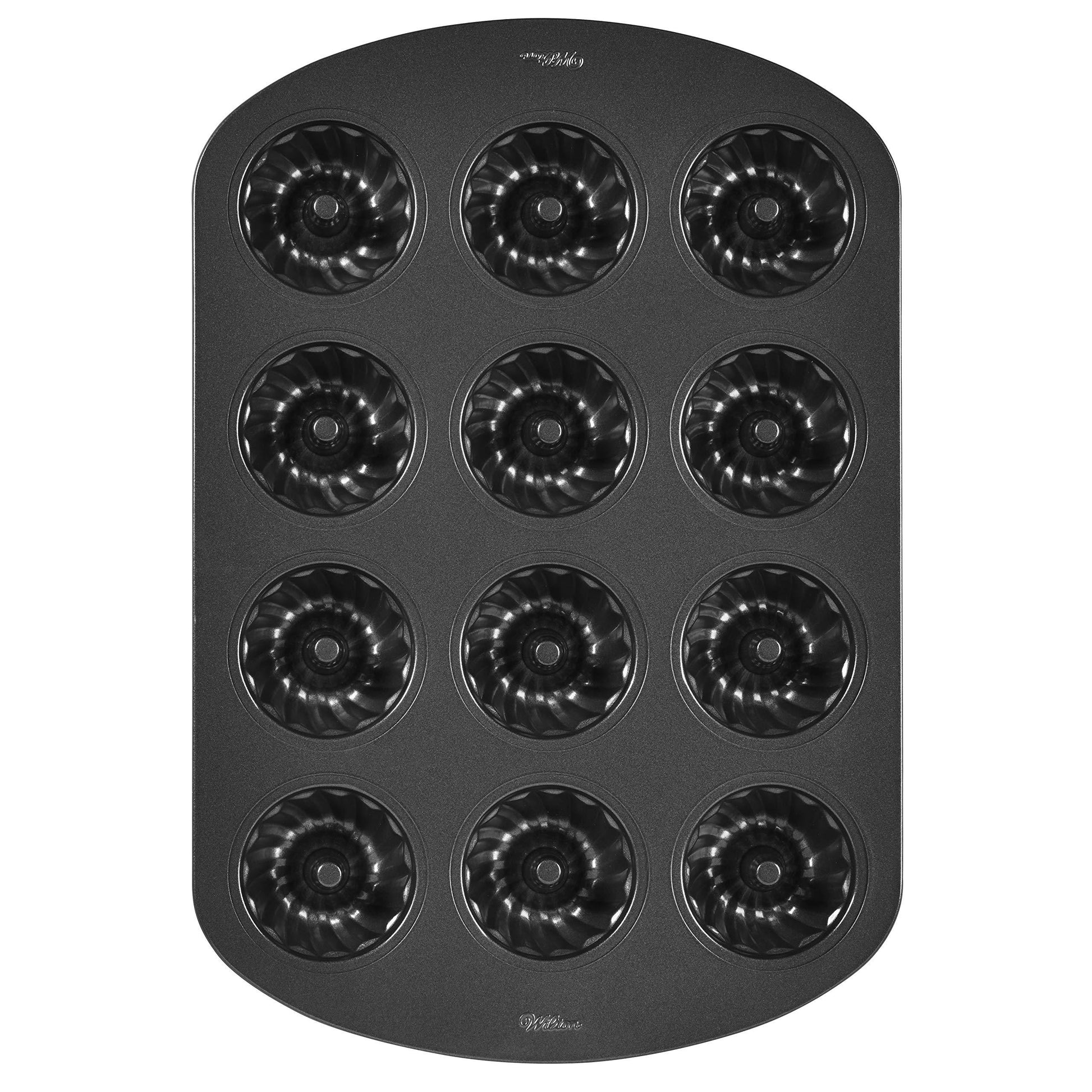 Wilton Non-Stick Mini Fluted Tube Pan, 12-Cavity, Steel, Multi-Cavity Mini Cake Pan, Black - CookCave