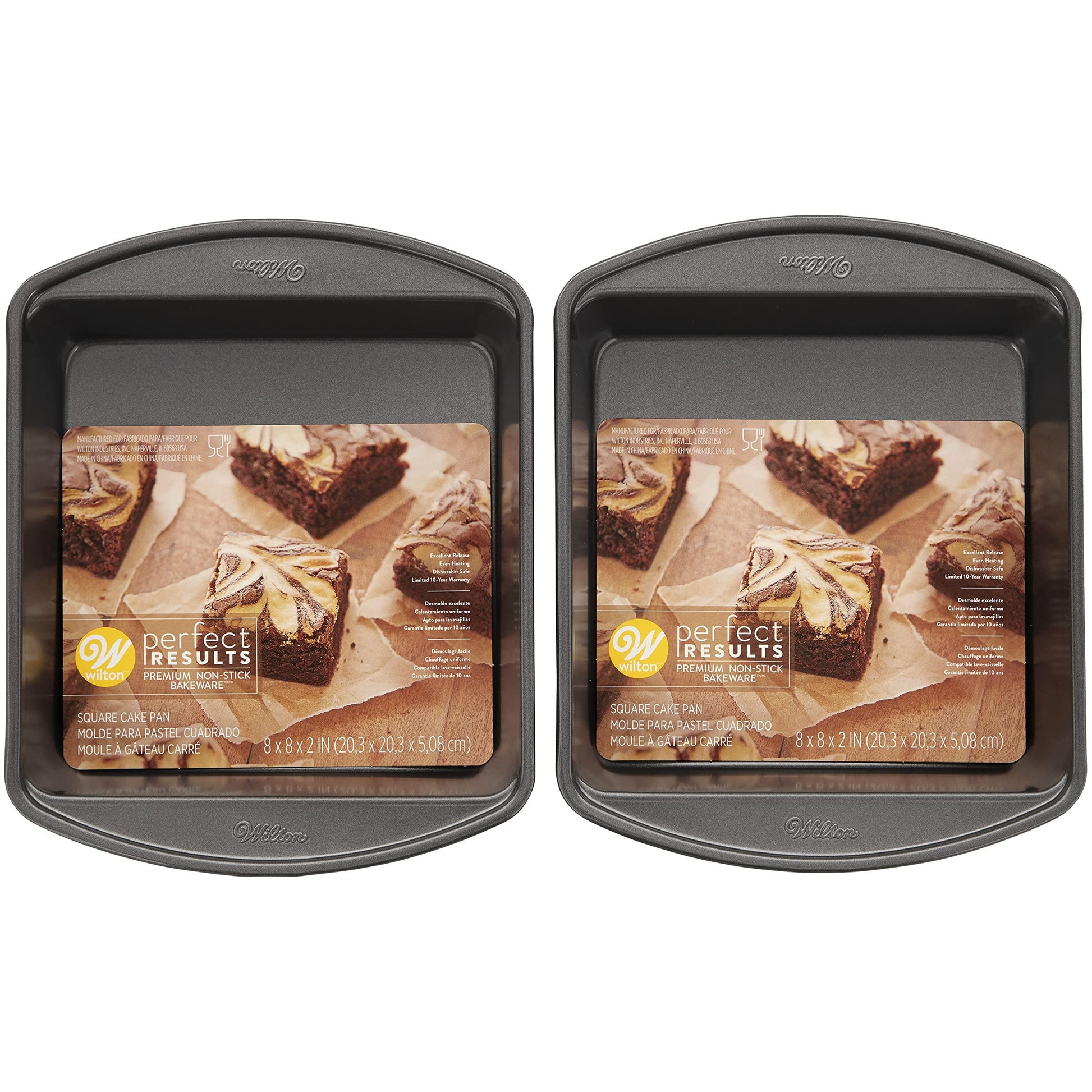 Wilton Perfect Results Premium Non-Stick 8-Inch Square Cake Pans, Set of 2, Steel Bakeware Set - CookCave